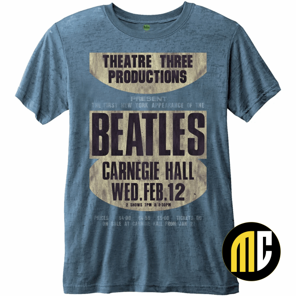 THE BEATLES - T-Shirt BurnOut Col - Carnegie Hall - Blue - Men (XXL)