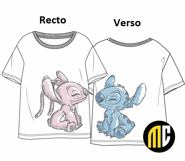 LILO & STITCH - Stitch & Angel - T-Shirt Unisex Blanc (XL)