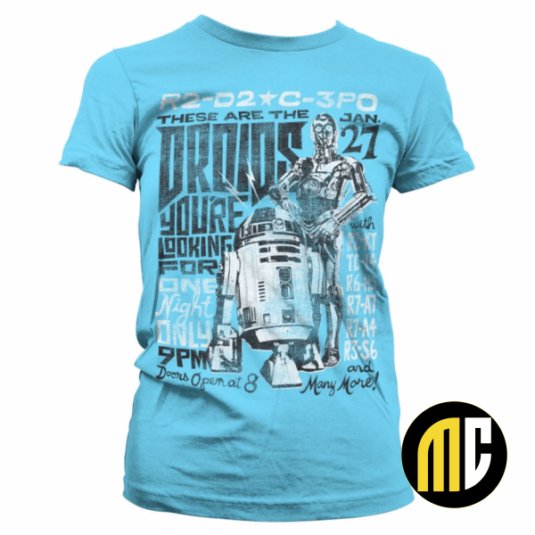 STAR WARS 7 - T-Shirt Droids Night - Sky Blue - GIRL (XXL)