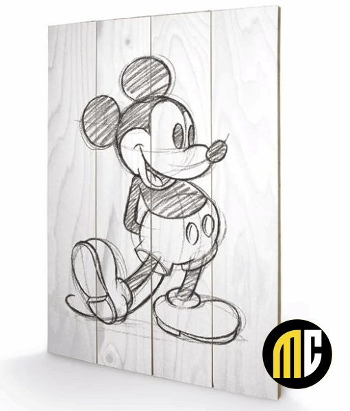 DISNEY - Mickey Mouse Black / White - Impression sur bois 40x59cm
