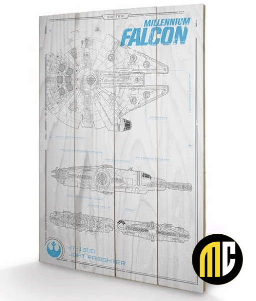 STAR WARS - Millenium Falcon Plans - Impression sur bois 40x59cm