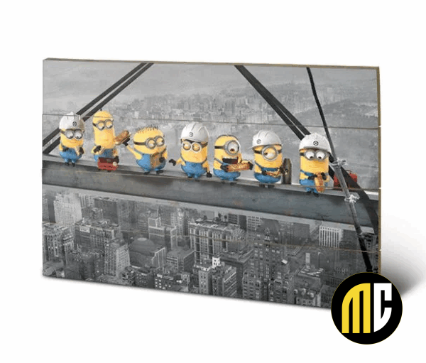 MINIONS - Lunch on a Skyscraper - Impression sur bois 40x59cm