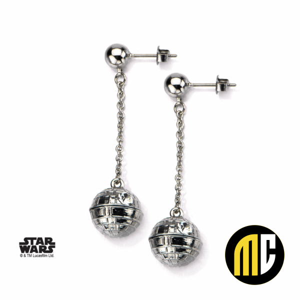 STAR WARS - Stainless Steel 3D Death Star Stud Dangle Earrings