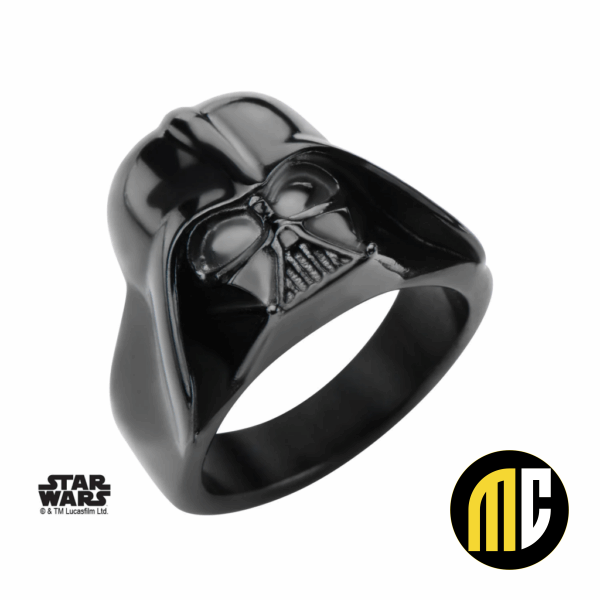 STAR WARS - Men's Stainless Steel Black 3D Darth Vader Ring - Size 10