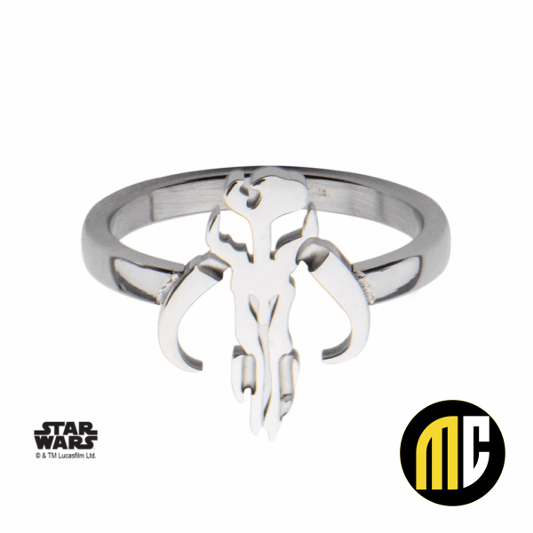 STAR WARS - Women's Stainless Steel Mandalorian Sym Cut Ring - Size 6
