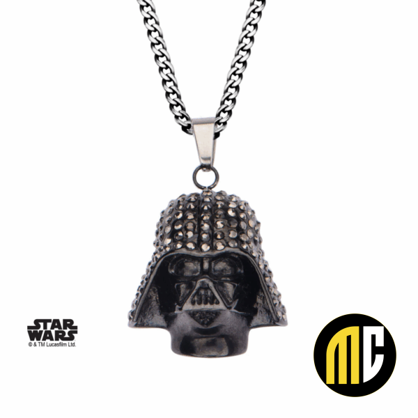STAR WARS - Black PVD Plated Darth Vader with Clear Gem Pendant Chain